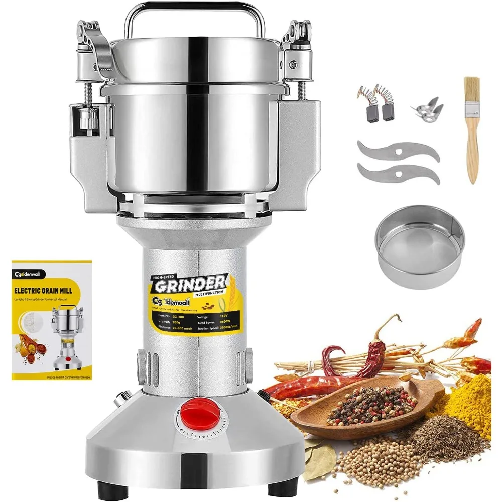 

safety upgraded electric grain grinder mill high-speed dry spice herb mill grinding machine with 2400w commercial motor overloa