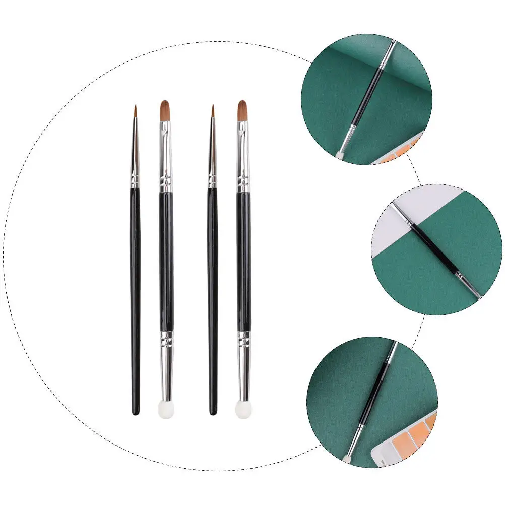 4Pcs Small Double-Head Concealer Brush Set Lightweight Flexible High-Grade Fiber for Creative Eyeliner Tear Ditch Concealing