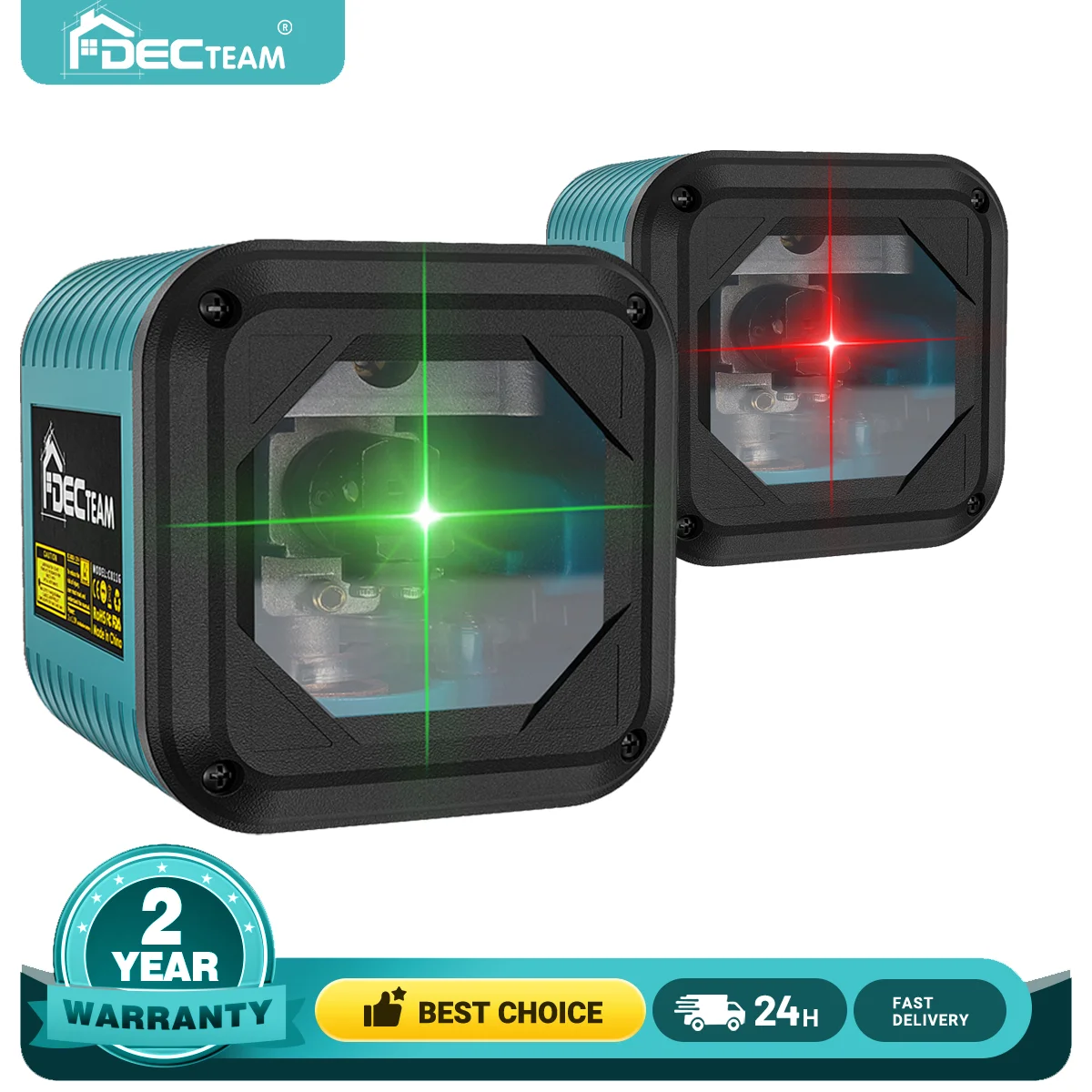 Decteam Laser Level 2-Line High Visibility Green Red Laser Beam Level Instrument Portable Self Leveling Cross Lines nivel láser