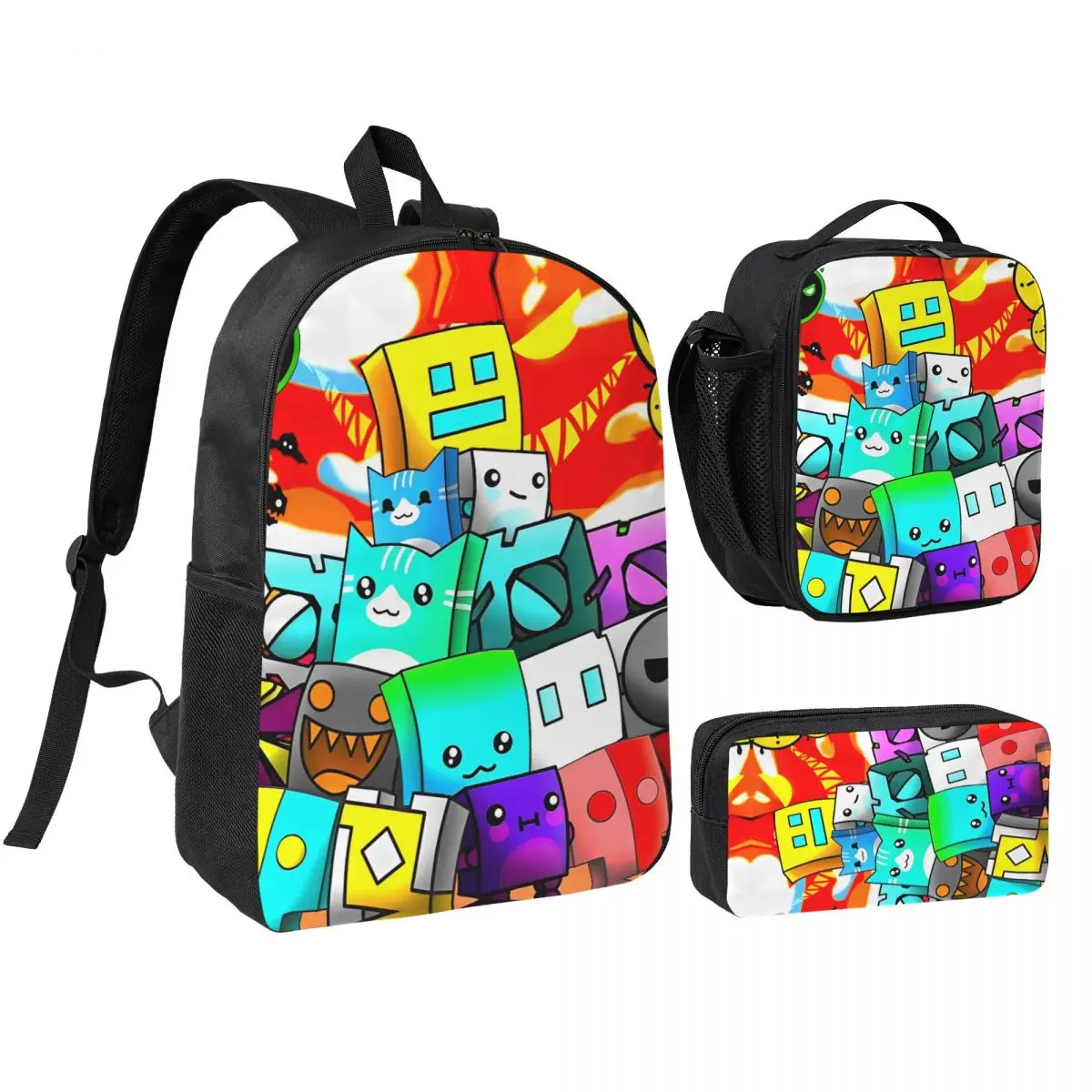 

Рюкзак Geometry Cube Gaming Dash 3pecs/set для школьников, школьный рюкзак, сумка для обеда, пенал