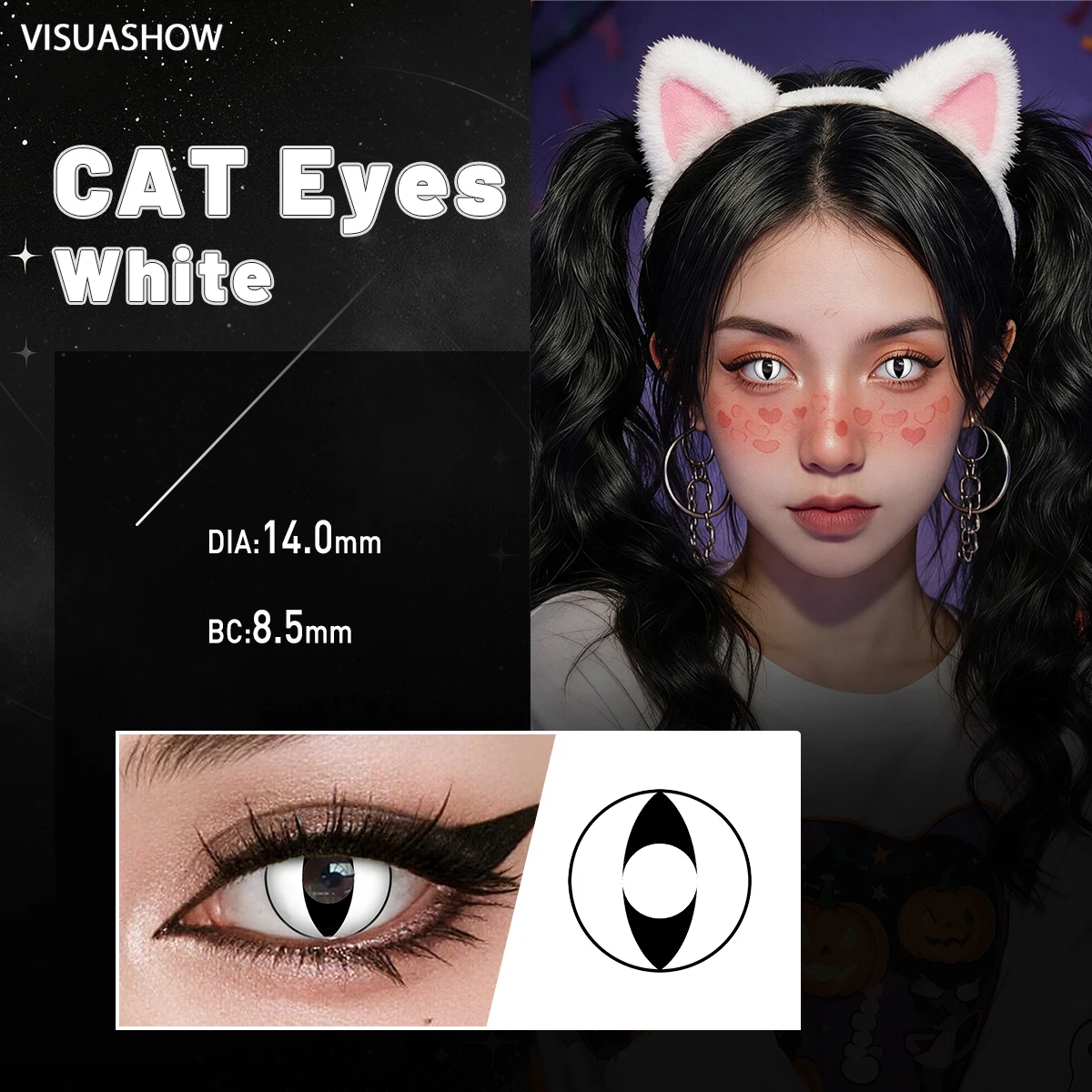 VISUASHOW Myopie-Farbige Kontaktlinsen für Halbjährigen Gebrauch Anime Cosplay Farbige Kontaktlinsen Katzenaugen Weiche Linsen Make-up Schönheit