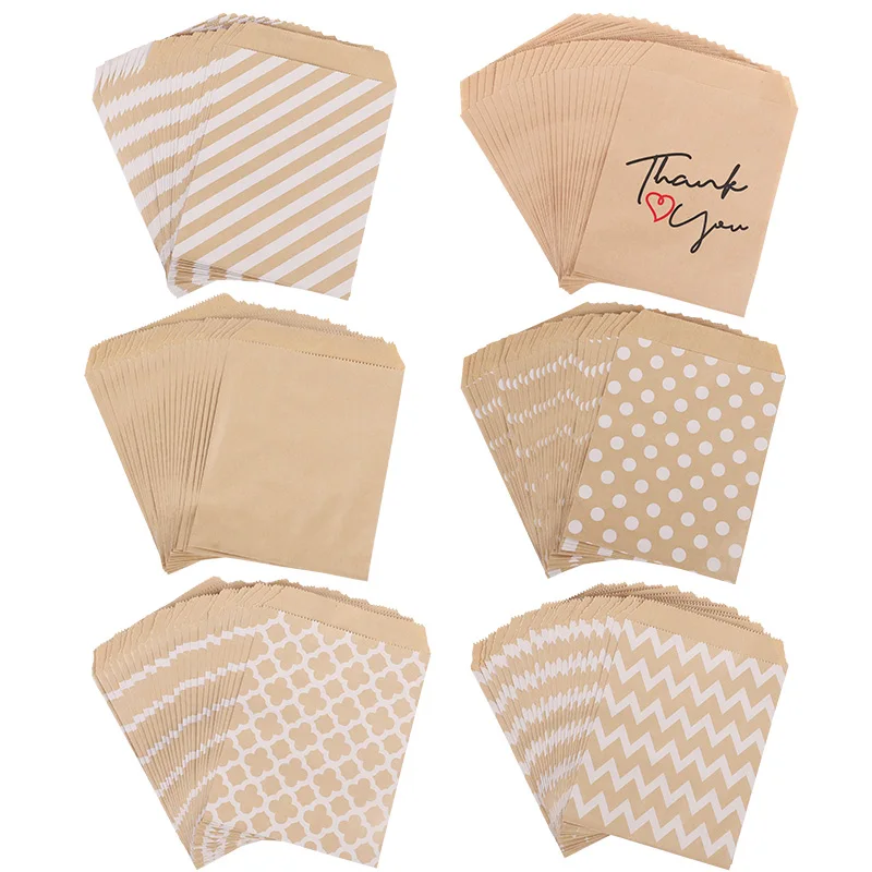 25/50Pcs Kraft Paper Candy Cookie Bag Thank You Wedding Gift Packaging Bag Guest Favors Kids Birthday Party Decoration Supplies