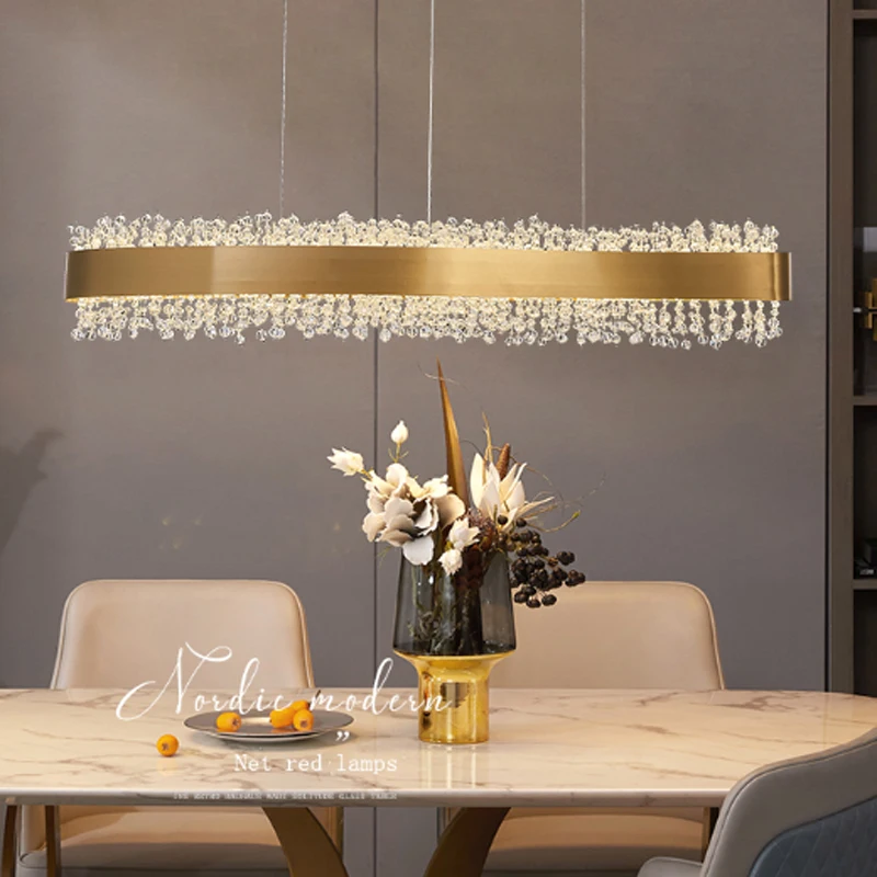 

Modern crystal chandelier lighting Scandinavian living room dining room chandelier kitchen island rectangular gold chandelier