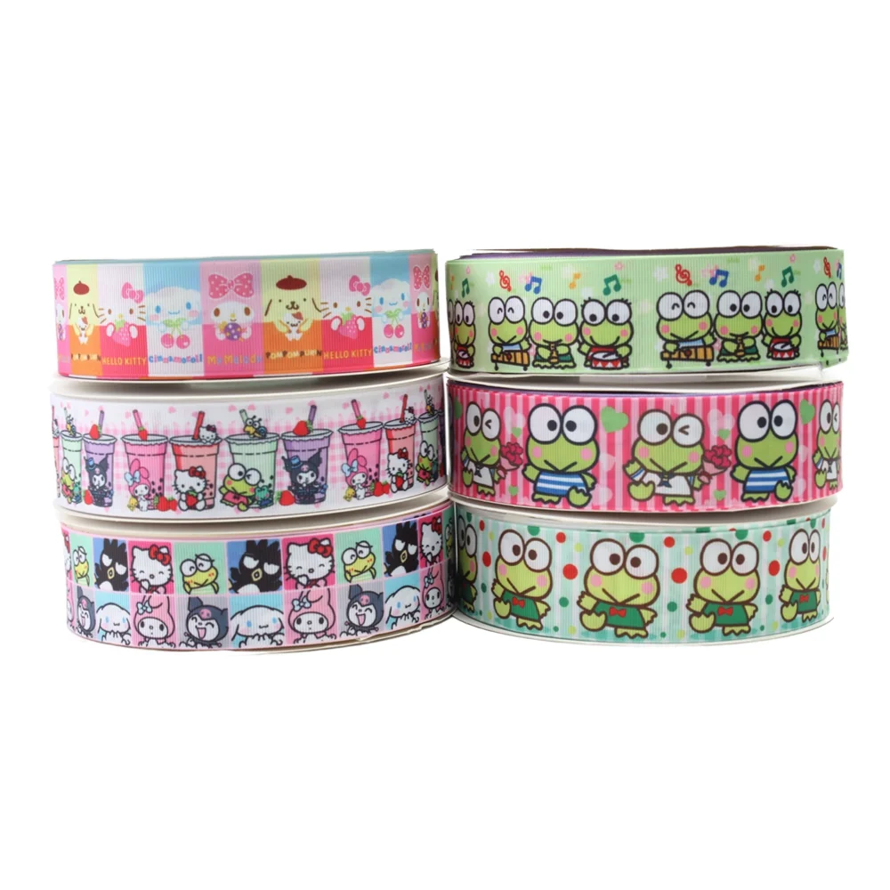 (10yards) Keroppi Hello Kitty Sanrio Cartoon Grosgrain Ribbon for Hairbows Sewing Accessories Craft Materials Gifts