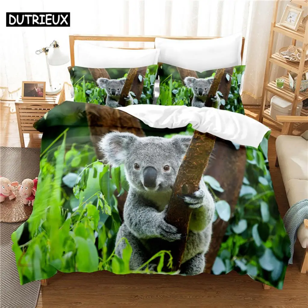 

3D Digital - Printed Lovely Koala - Themed Queen - Sized Duvet Cover Set with Fashionable Design for Bed Linen