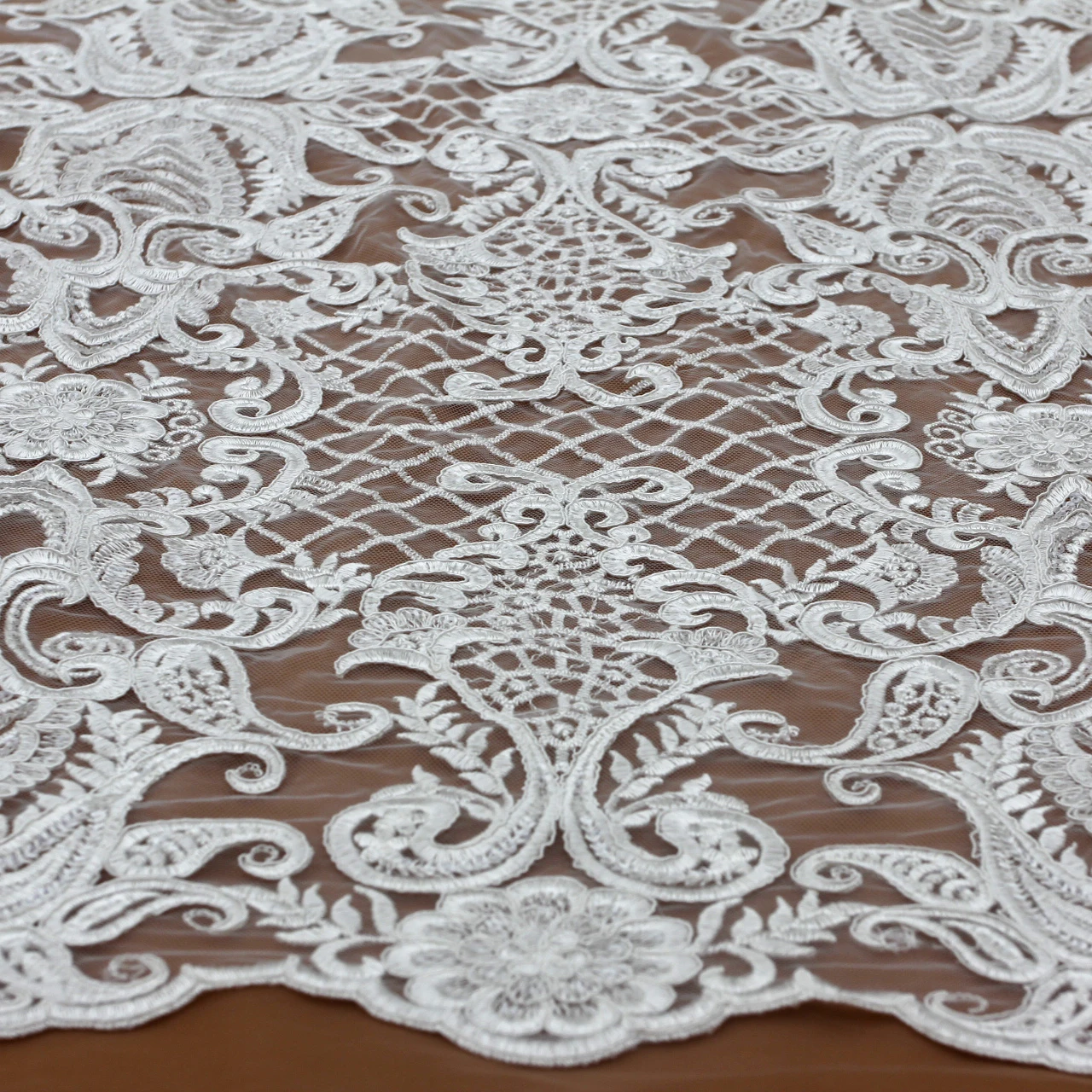 Popular high-end fashion exquisite flat embroidered bone rope embroidery mesh lace wedding dress skirt fabric