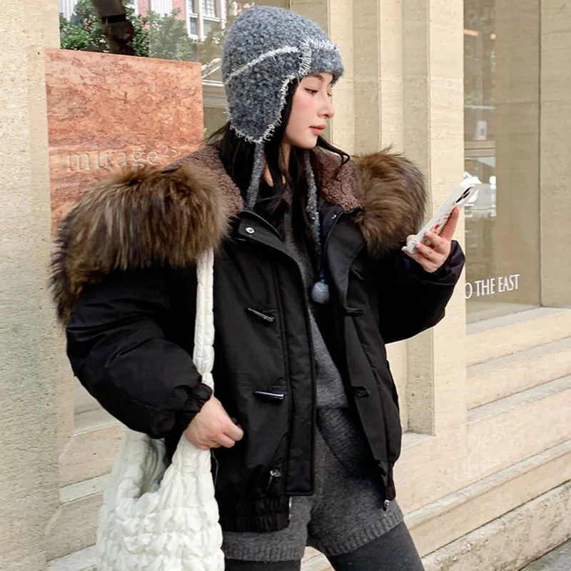 Women's Autumn Winter Top Coat Cotton Coat Hooded Fur Collar Thickened Warm Retro Simple Comfortable Casual Soft Niche Versatile