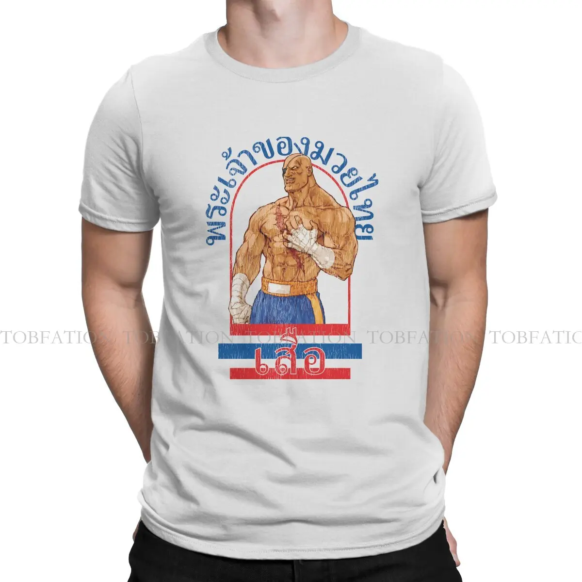 Sagat God of Muay Thai Gym Street Fighters Men T Shirt Cotton Grunge Crewneck Tee Shirt Harajuku Clothes