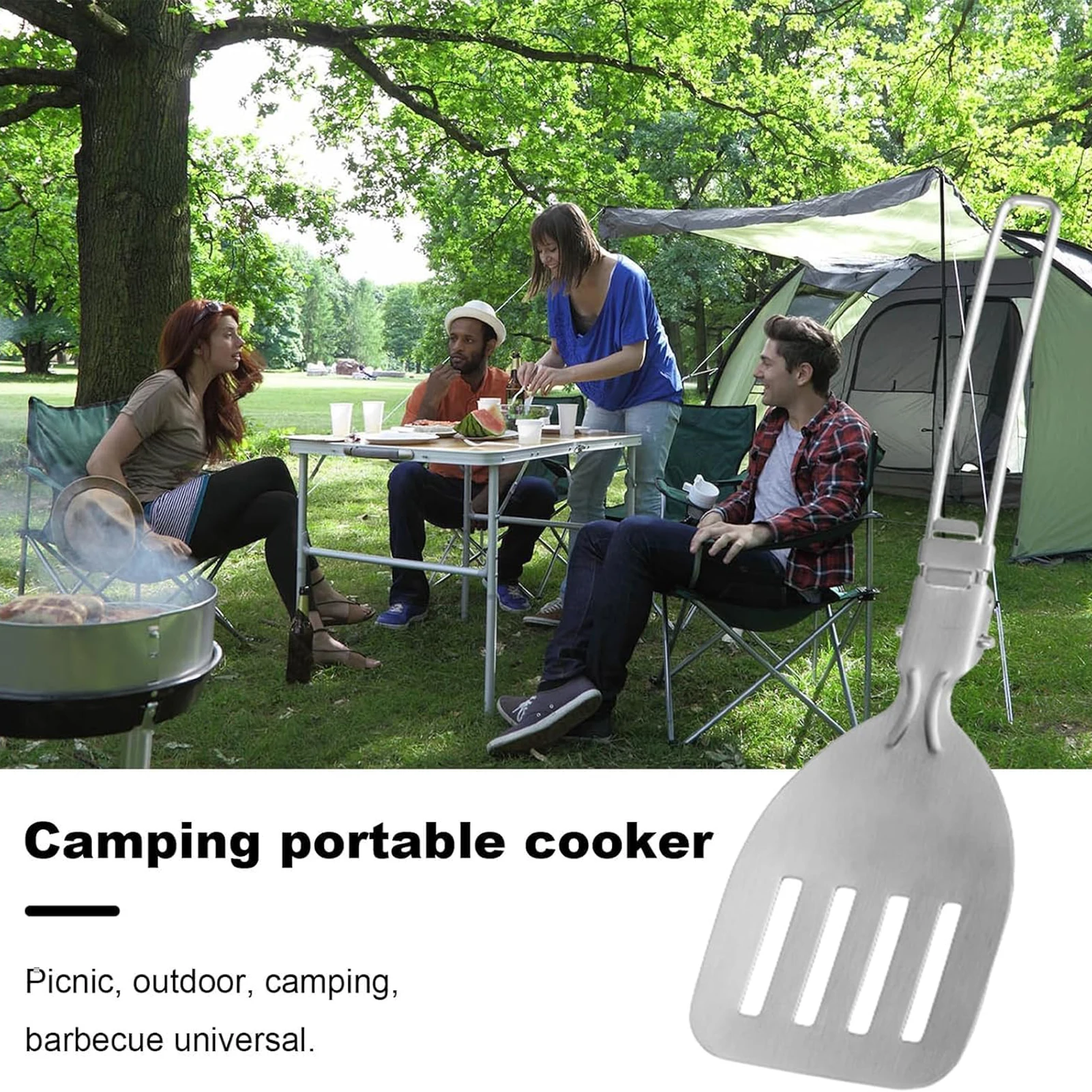 

6pcs Portable Cookwares Stainless Steel 304 Foldable Spatula Spoon Kit Outdoor Camping Hiking Picnic BBQ Cooking Accessories