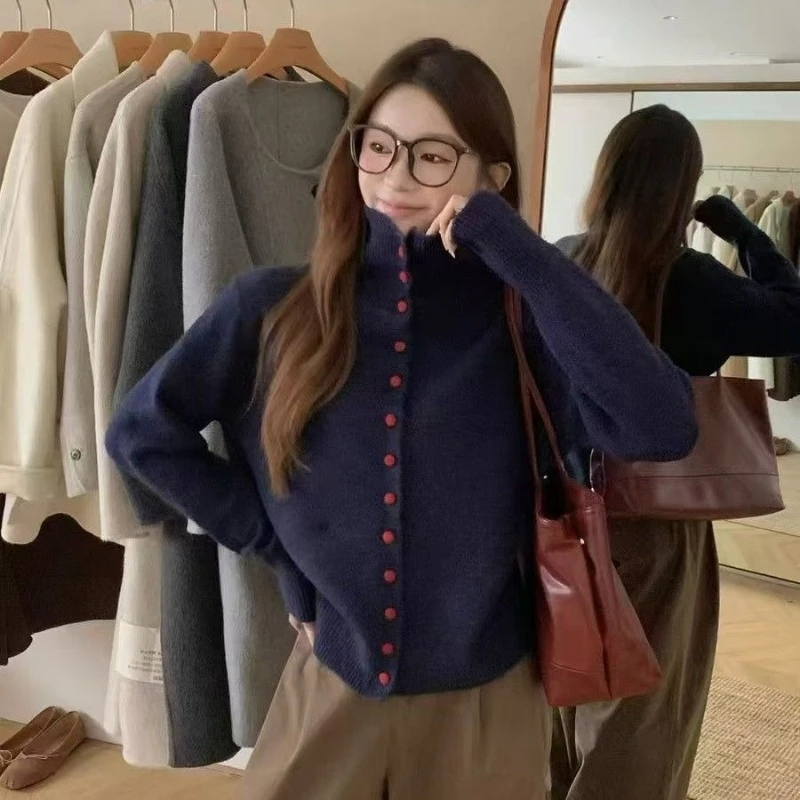 

Deeptown Vintage Elegant Knitted Cardigan Women Korean Style Gray Long Sleeve Sweater Harajuku Casual Autumn Winter Cardigans