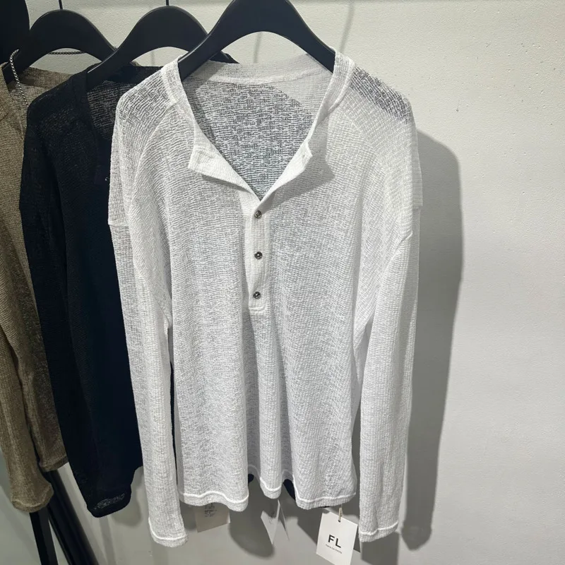 HKSH Autumn New Men Tide Chic Ins Dark Trendy Hollow-Out Old-Money Style Fit Long Sleeve T-shirt Retro Lightweight Tees HK27641
