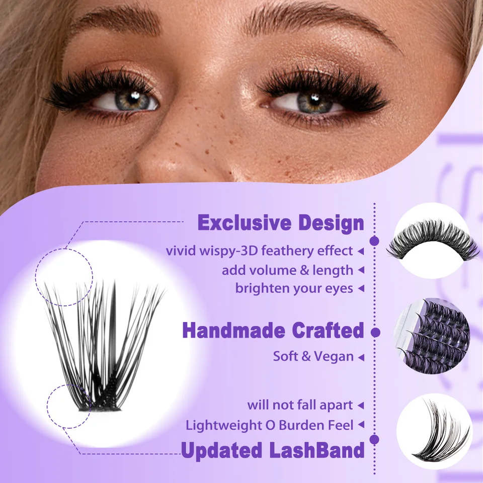 Kit de Racimos de Pestañas DIY 8-16mm Extensiones de Pestañas Individuales Naturales Sueltas Postizas con Pegamento y Pinzas 4
