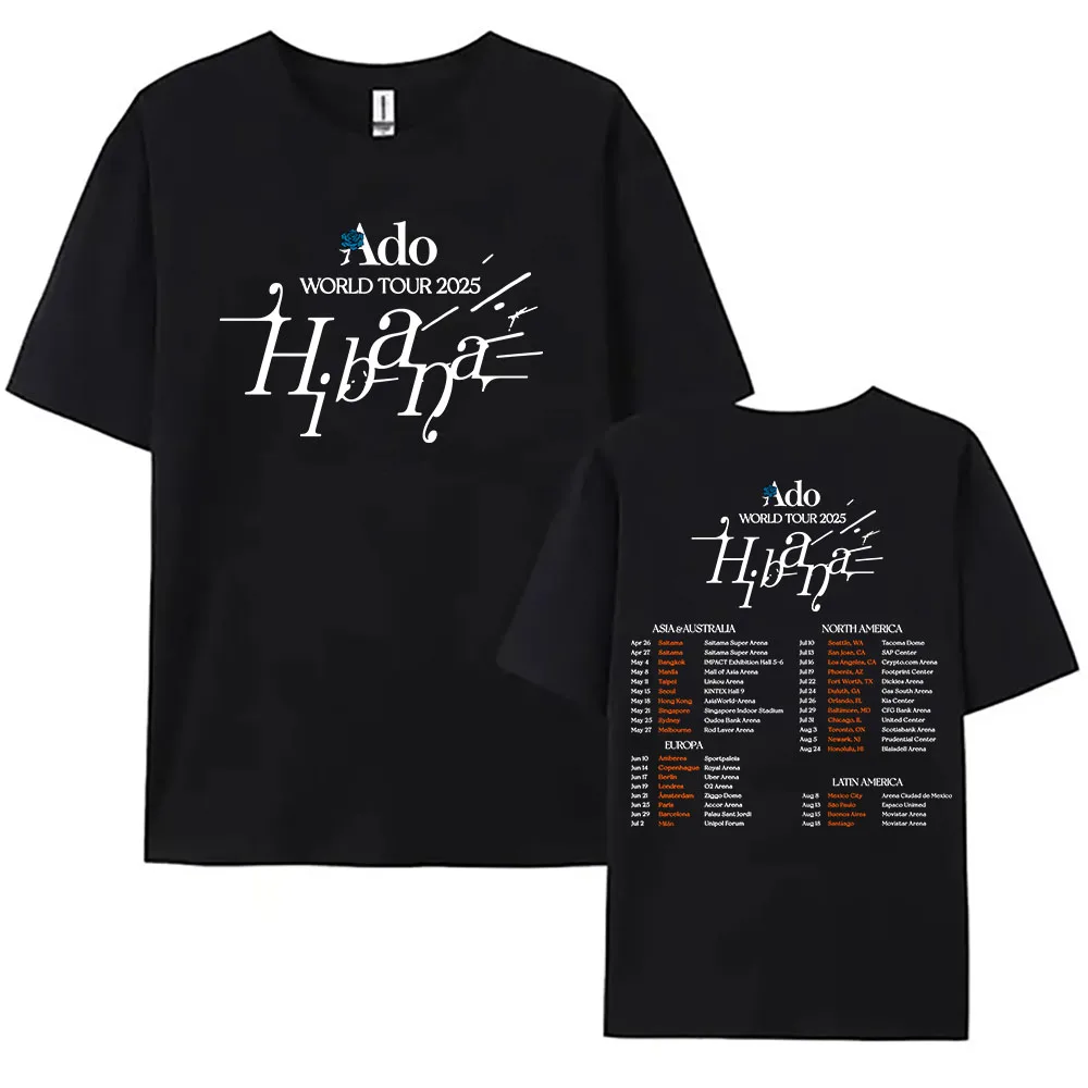 Ado WORLD TOUR 2025 Hibana T-Shirt Vintage Washed Oversized Streetwear Herren Damen Sommer Baumwolle Kurzarm Anime Grafik-T-Shirt
