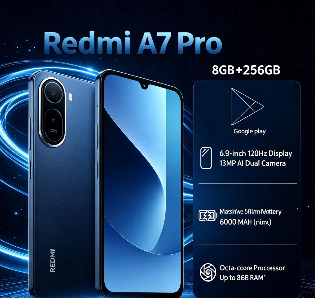 New Arrival 2026 Redmi A7Pro Authentic Cellphone 8GB RAM 256GB ROM 6.9'' FHD Large Display Helio G85 Chip Dual 5G VoLTE