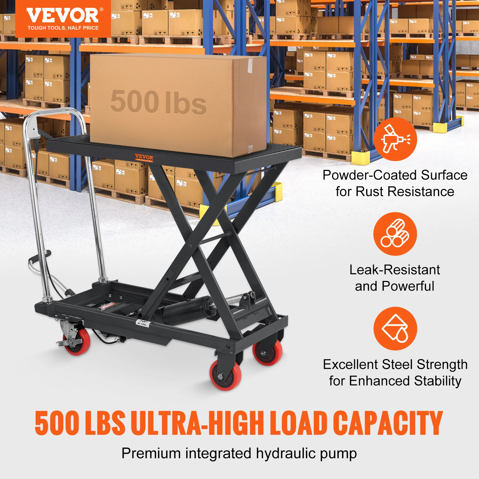 VEVOR Hydraulic Lift Table Cart 500lbs 28.5