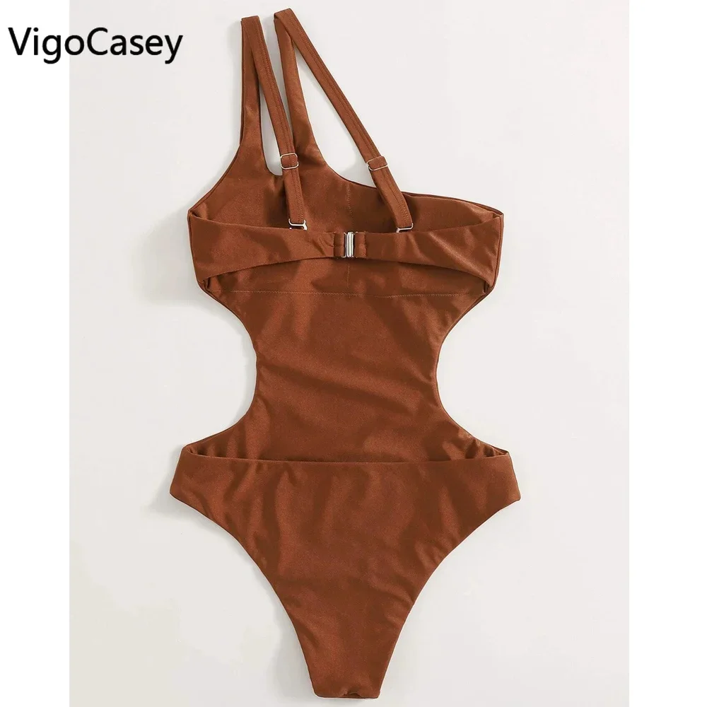 VigorCasey 2025 Solido Una Spalla Costumi Da Bagno Delle Donne Sexy A Vita Alta Hollow Costume Intero Monokini Backless Beach Costume Da Bagno
