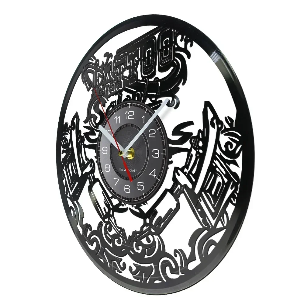 علامة حائط استوديو الوشم ، سجل فينيل الصالونات ، ساعة حائط ، ديكور حائط للحائط ، فكرة هدية محب