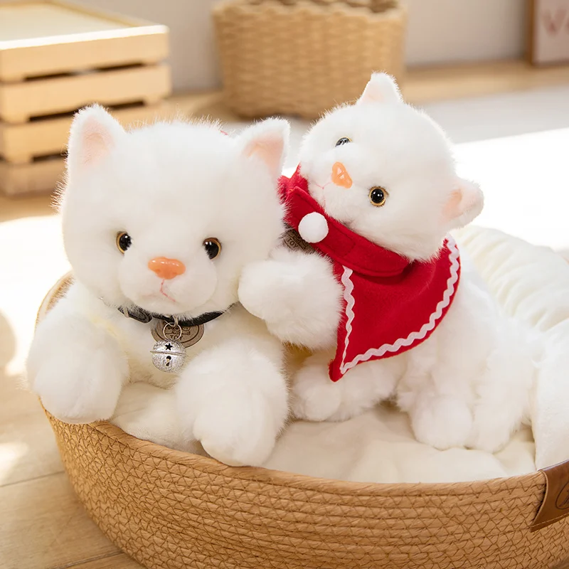 

Hot Kawaii White Cat Plush Toy Soft Stuffed Animal Dressed Kitten Lifelike Persian With Bells Cloak Kids Girls Christmas Gift