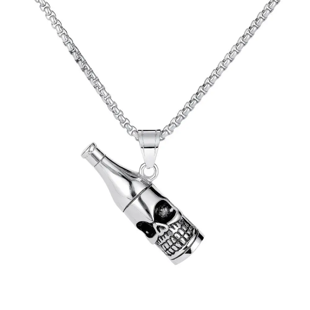 Hip Hop Stainless Steel Skull Wine Bottle  Necklace Personality Rock  Necklace Fashion For Men Rapper Jewelry Gifts Drop Shippin