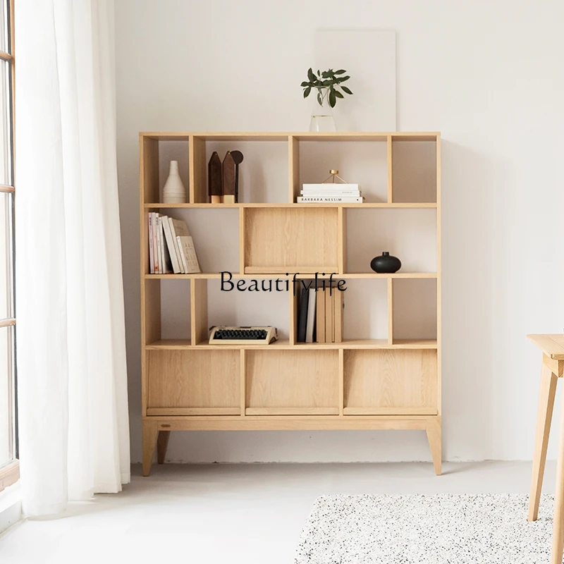 

Bookshelf cabinet integrated to the top against the wall floor shelf free combination solid wood simple