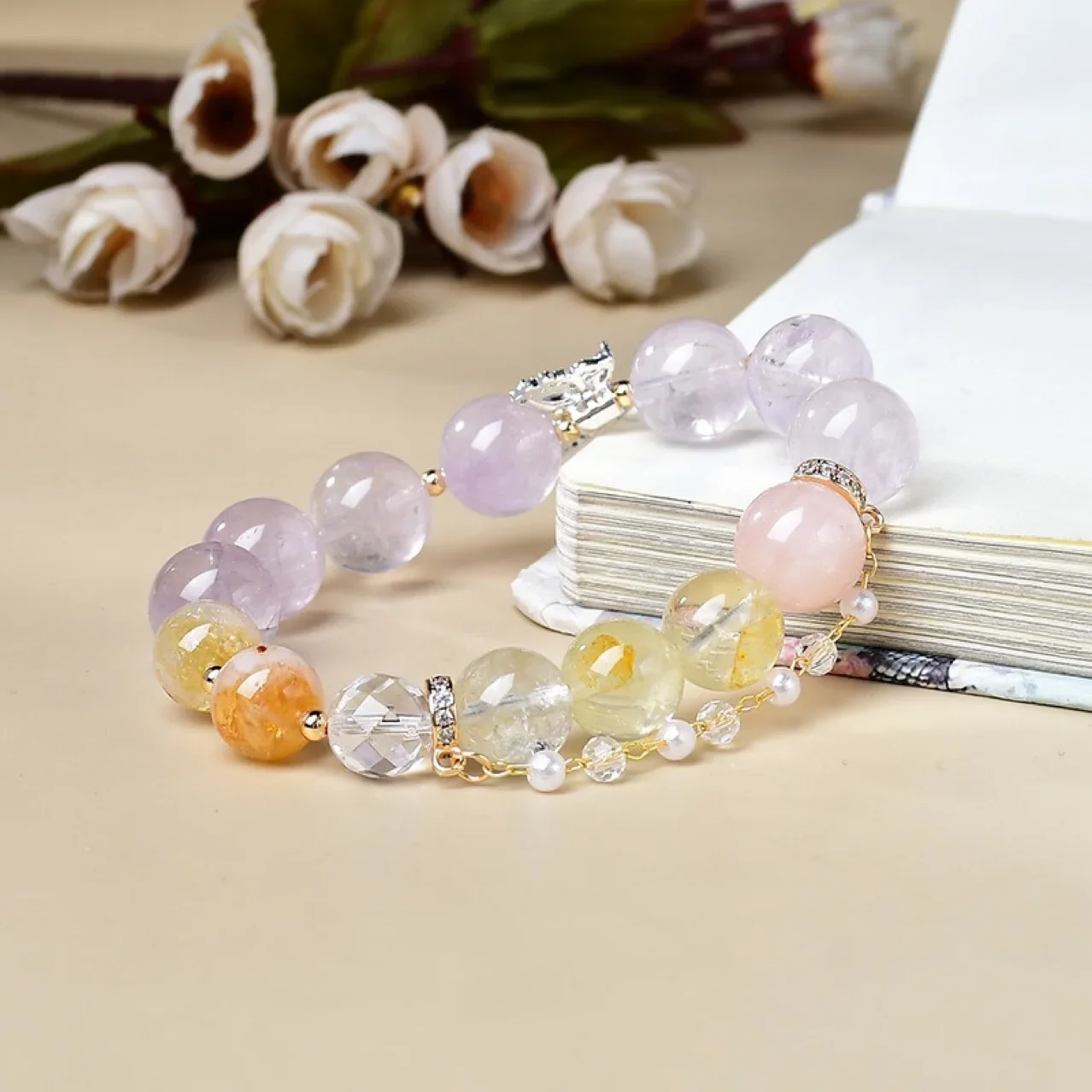

Natural Purple Asai Citrine Pink Crystal Bracelet Ladies Fashion Light Luxury Lucky Bracelet, Gift