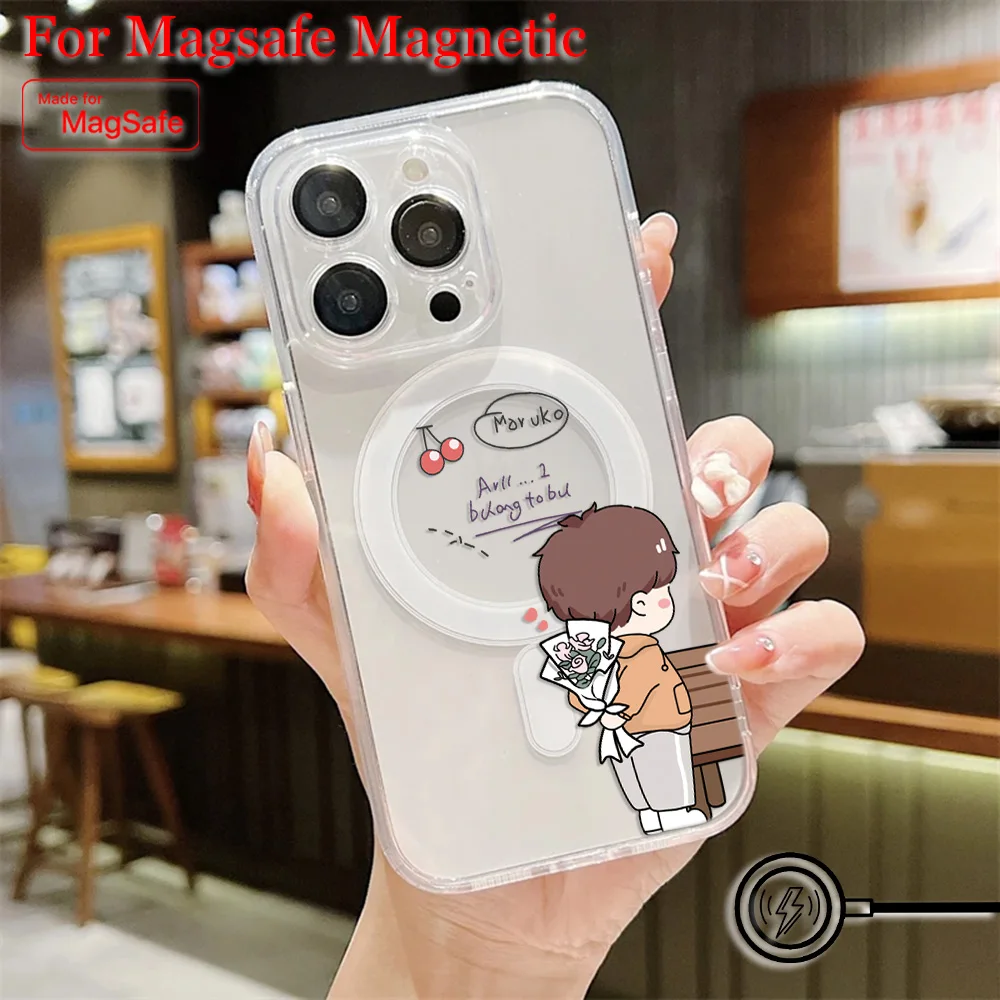 New Couple Funny Cute Girl Magsafe Magnetic Phone Case for iPhone 16 15 14 13 12 11 8 7 Plus Pro Max X XR XSMax Soft Clear Cover