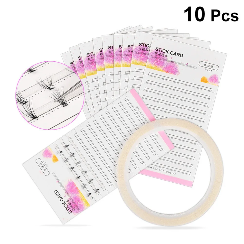 10 szt. Kartek na klej do rzęs z mocną przyczepnością, uchwyt do przedłużania rzęs metodą objętościową, organizator do gotowych kępek rzęs.