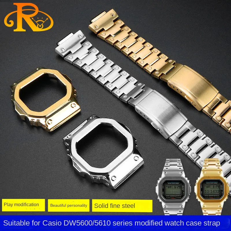 New Modified Suit watchband For Casio G-SHOCK DW5600 GW-B5600 GWM5610 Stainless steel metal Bezel watch case + strap Repair Tool