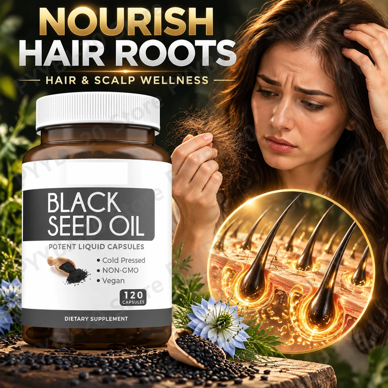 Black Seed Oil Capsules Nourish Hair Roots Improve Skin Health Boost Maintain Healthy Joints with Black Seed Extract 120 Count