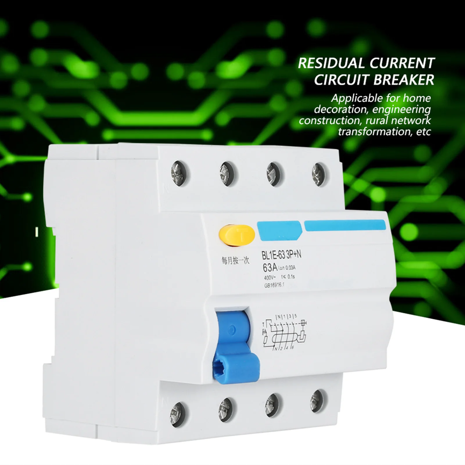 BL1E-63 3p N 63A RCCB Residual Current Circuit Breaker 230V 30mA Current Circuit Breaker RCCB Residual Current Circuit Breaker