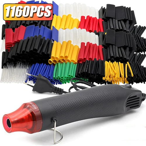 Kit de tubos termorretráctiles 2:1, envoltura retráctil de Cable, cubierta de conexión, protección de reparación de cables con pistola de aire caliente, 1160/580/164 Uds.