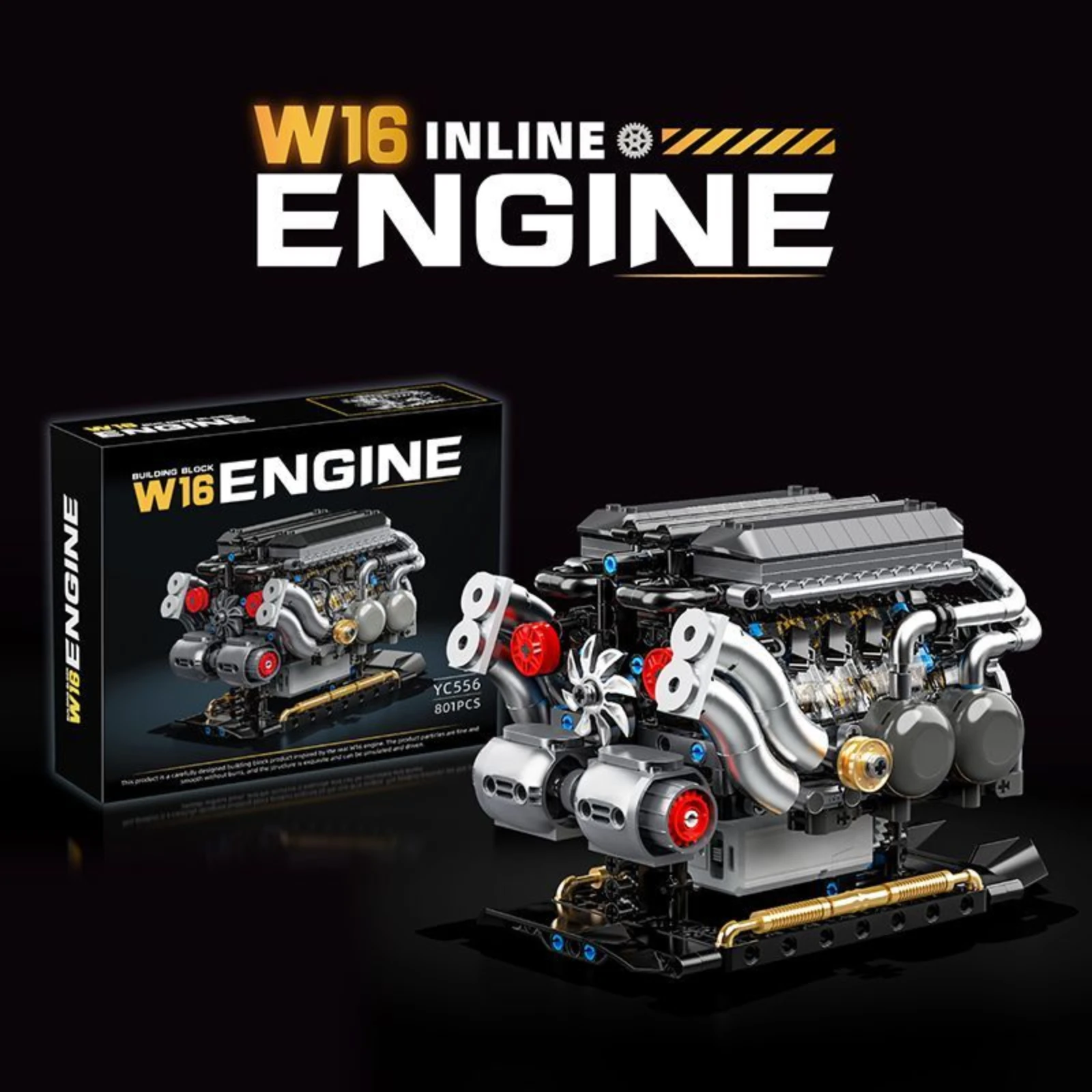 Kit de bloques de construcción de modelo de motor W16, adornos ensamblados de partículas pequeñas mecánicas, juguete educativo, regalo de cumpleaños para niños, 801 Uds., YC556
