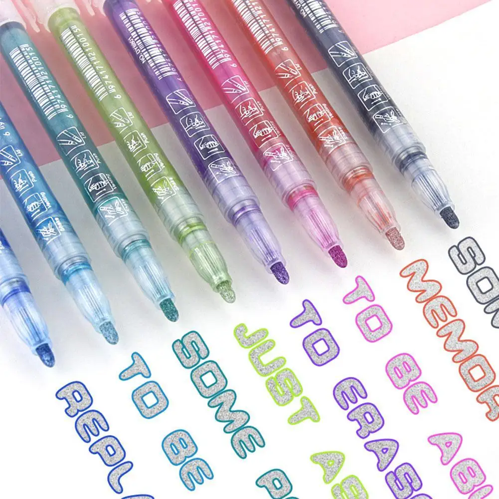 8 Colors Double Line Outline Art Pen Marker Pen For Students Quick Dry DIY Graffiti Highlighter Scrapbook Pen 1/8pcs