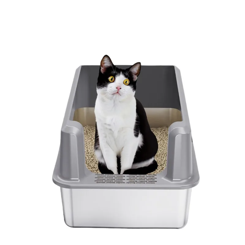 Stainless Steel Cat Box, Non-Stick, Anti-Leakage Cat Box With High Side, Easy Clean Enclosure Cat Toilet