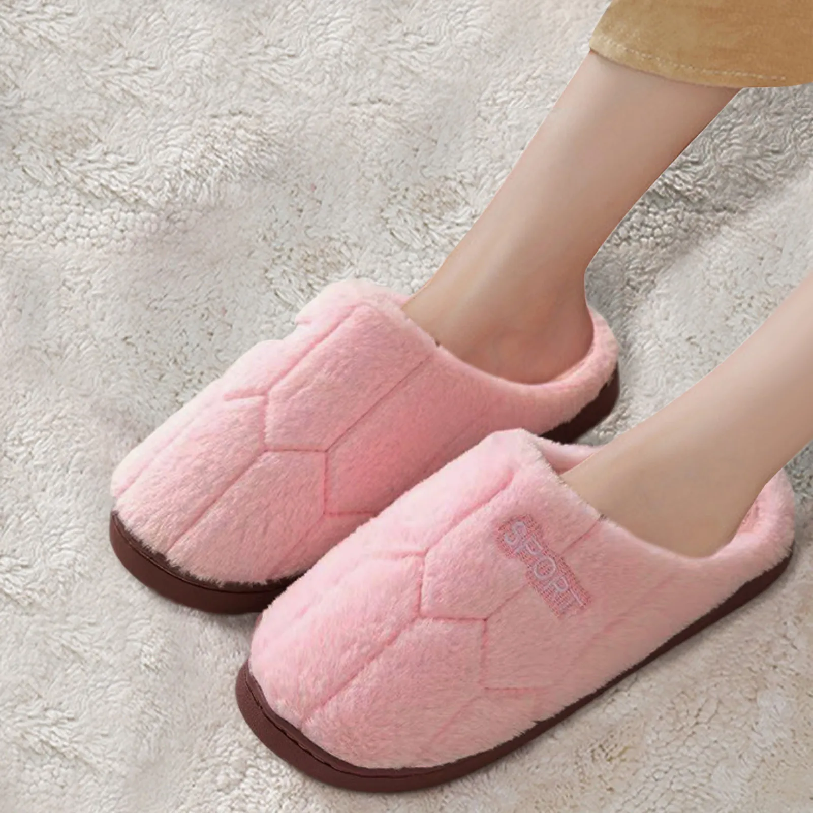 Women And Man Warm Cotton Flat Fur Household Casual Shoes Fluffy Sliper Bedroom Couple Thick Soft Sole Ladies Non-Slip Slipper