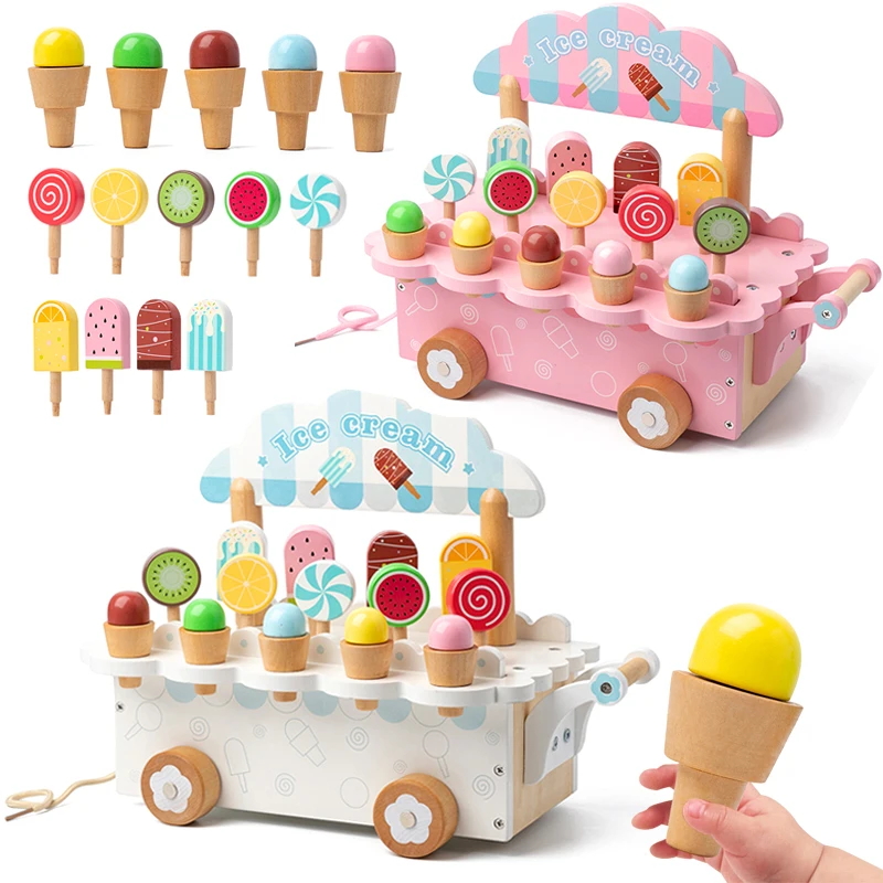 

Wooden Ice Cream Cart Model, Pretend for Afternoon Tea, Educational Role-Playing Puzzle