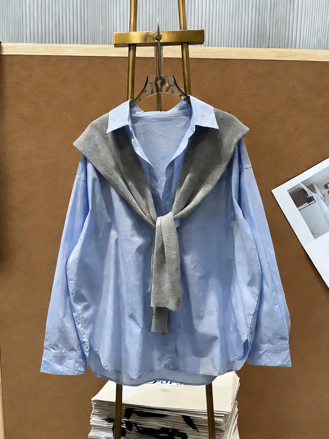 

Gray Shawl Collar Long Sleeve Shirt Fashion Set Korean Style Tea System Spring New Arrival Women's Casual Loose Fit Commute S...