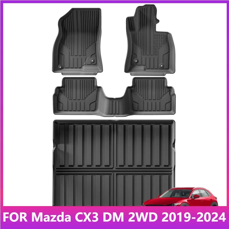 

RHD Floor Mats For Mazda CX3 DM 2WD 2019-2024 TPE 3D Car Floor Mats Cargo Liner Trunk Pad All-Weather Accessories Black