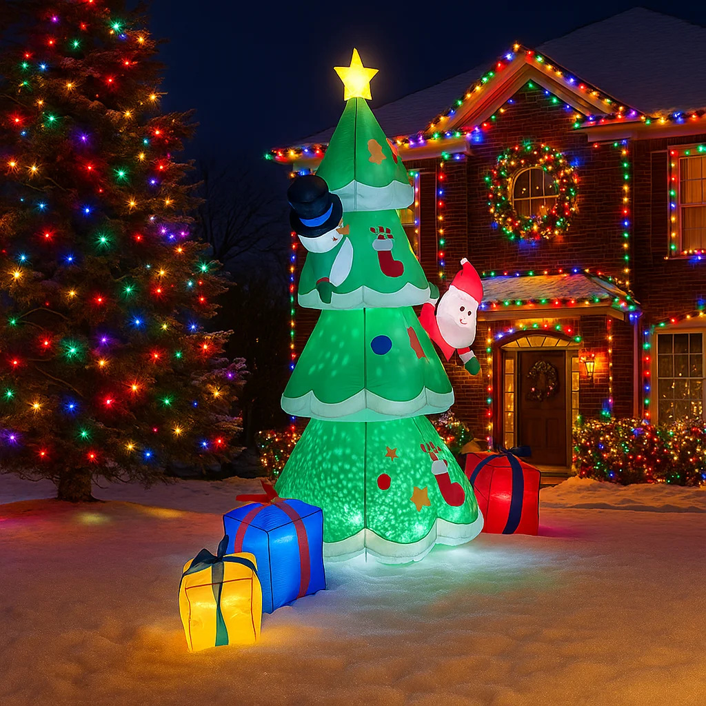 Árbol de Navidad inflable de 2,1 M/6,8 pies, Papá Noel, muñeco de nieve, Cajas de Regalo, luces LED, iluminación navideña para el hogar, decoración, suministros de decoración de Navidad