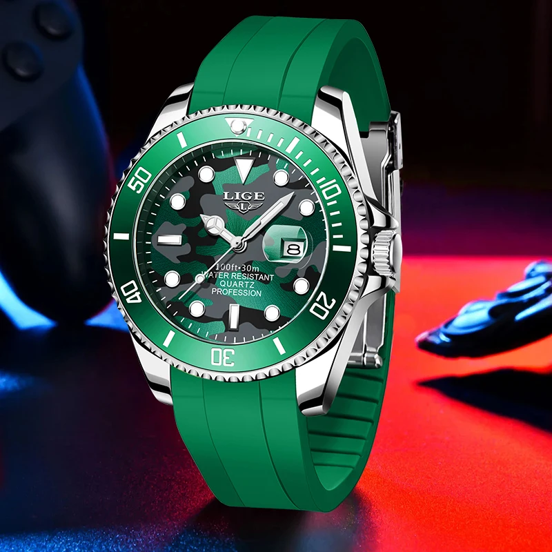 LIGE 2024 original men\'s watch top luxury silicone strap simple waterproof luminous date quartz watch watches for men Reloj+box