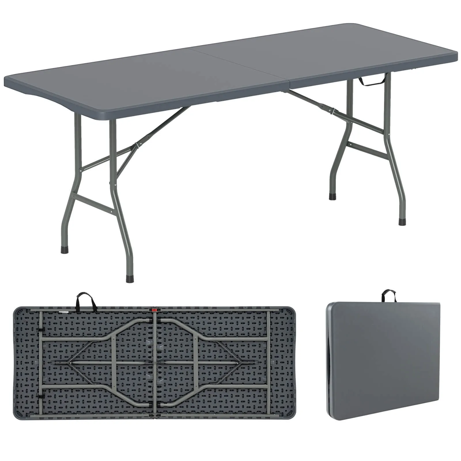 

6 ft Portable Folding Table w/HDPE Tabletop Safe Lock Mechanism Carrying Handle
