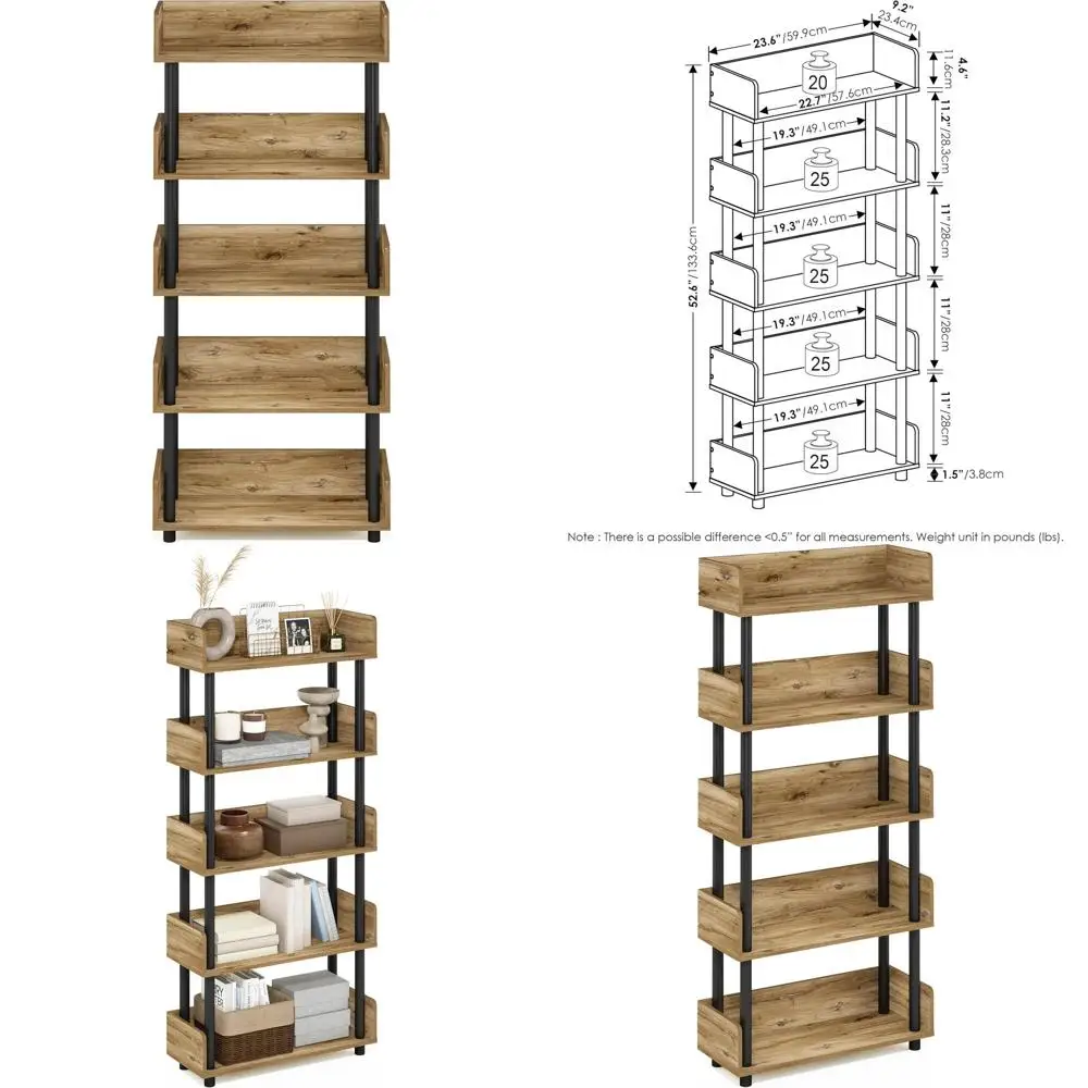 

4-Tier Display Shelf, Storage Rack, Bookshelf with Rounded Edges, for Home and Office Organization, Light Oak Finish