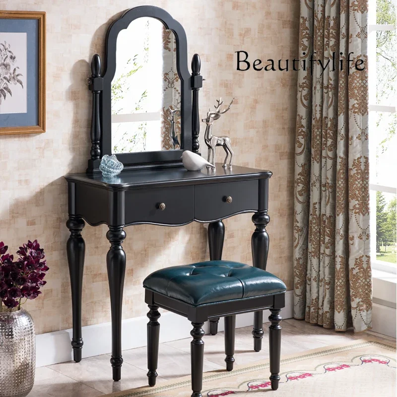 

yj15 European-style small apartment solid wood black dresser household bedroom simple makeup table
