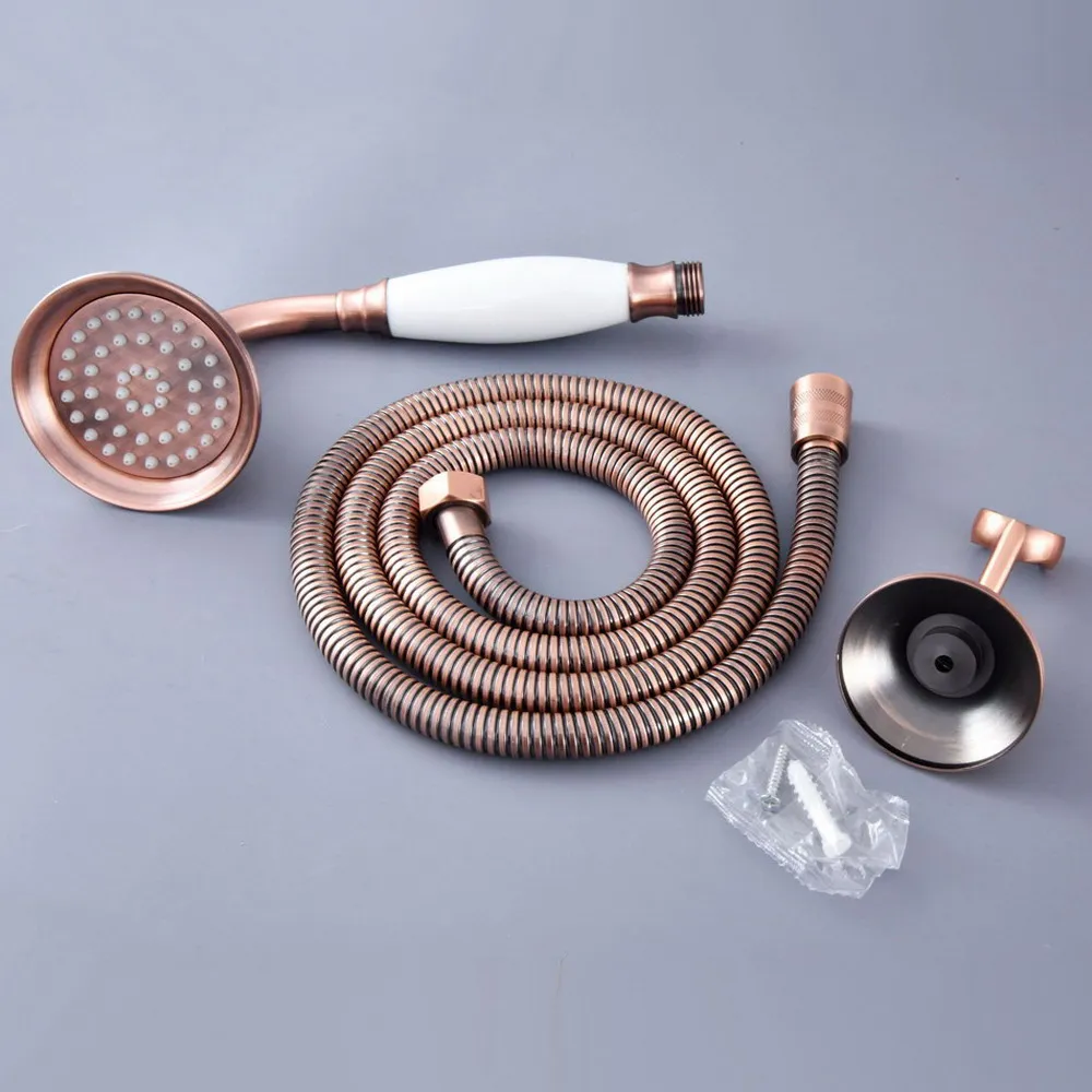 

Antique Red Copper Universal Water Saving Hand Held Telephone style Home Rain Spout Spray Head &1.5m Hose, Bracket zhh131