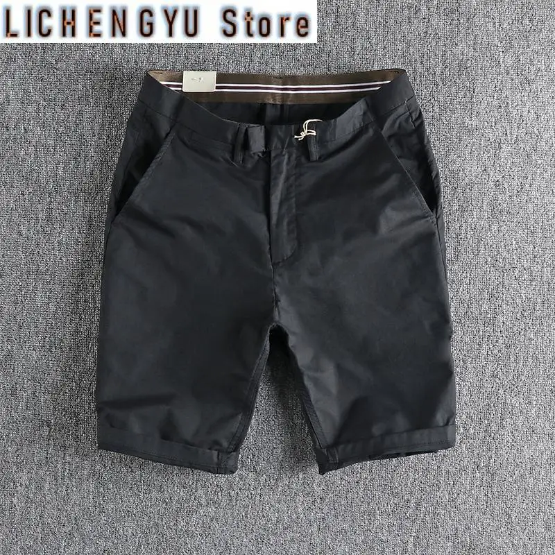 Summer New American Simple Woven Thin Solid Color Shorts Men's Fashion Washed Business Casual Yonth Straight 5-point Pants