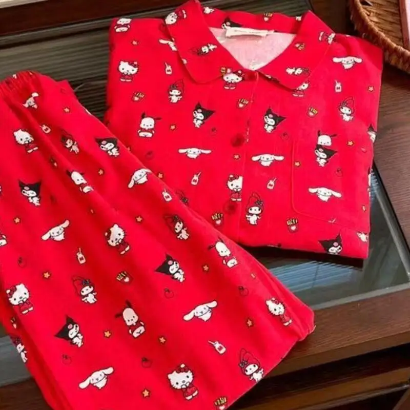 

Fashion Cartoon Women's Long Sleeved Pants Pajamas Spring New Cute Sweet Girl Set Comfortable Student Home Clothes Breathable