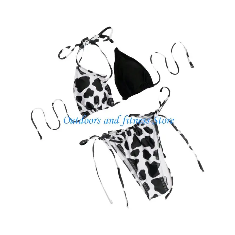

H053 Two Pcs Swimwear for Women Swimming Costume Set Side Tied Swimsuits Backless Bathing Suit Cow Spots Print Swimsuit