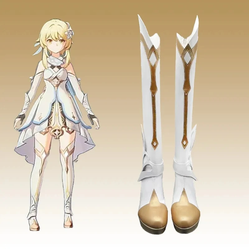 Comic game Genshin women Traveler Lumine Cosplay Shoes Lumine COS white boots costumes
