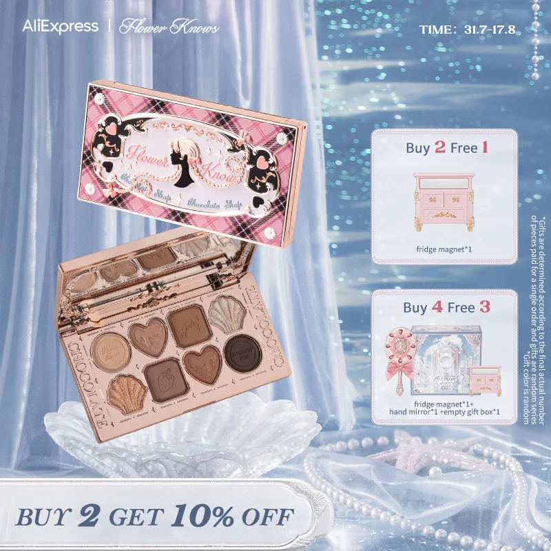 

Flower Knows Chocolate Wonder-Shop Eyeshadow Palette 8-Color Eye Makeup Cosmetics