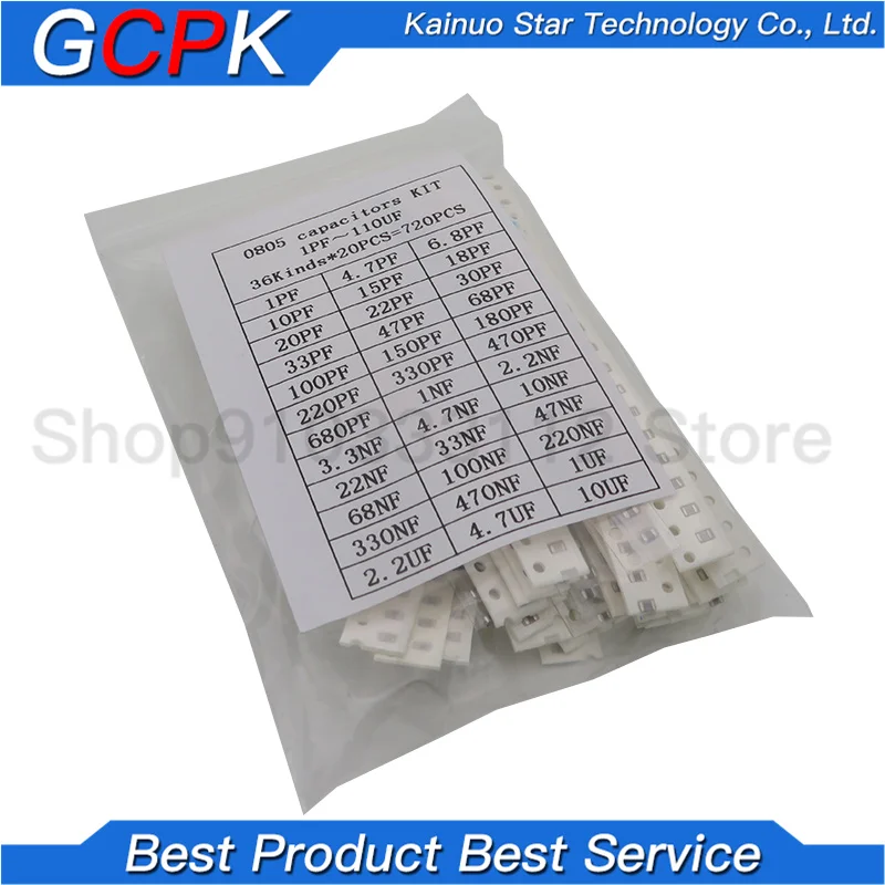 0805 SMD Capacitor assorted kit 36values*20pcs=720pcs 1pF~10uF Samples Kit electronic diy kit